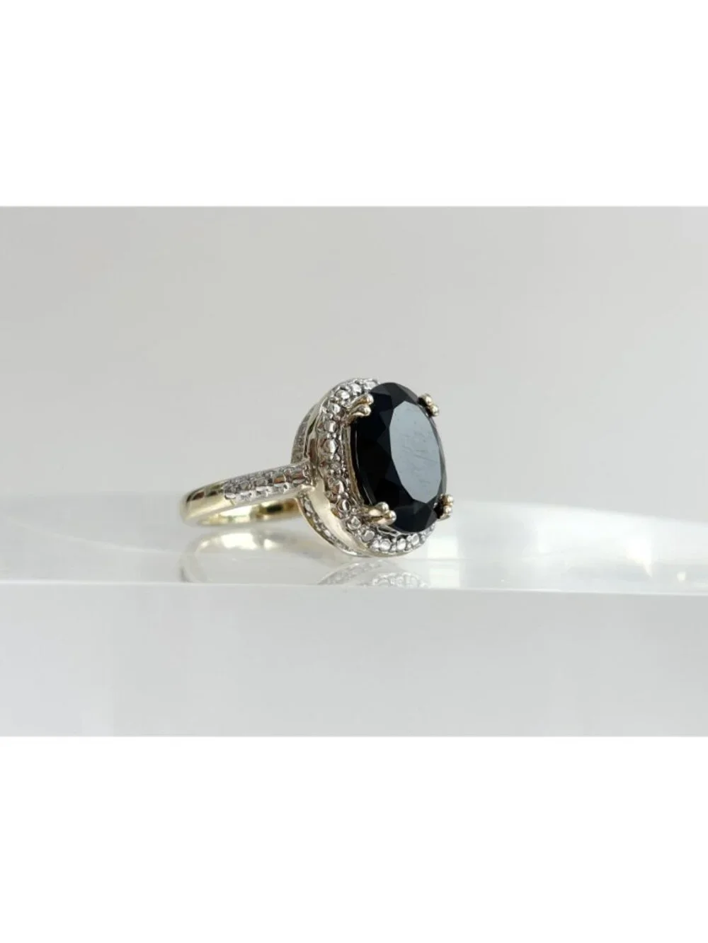 Jumbo Black Onyx Vermeil Gold Overlay Sterling Silver 925 Vintage Ring - sz 10